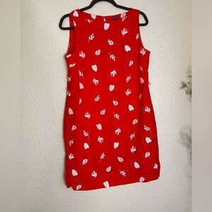 Ann Taylor Embroidered Shift Dress, Red with White Leaves, Women's Size M